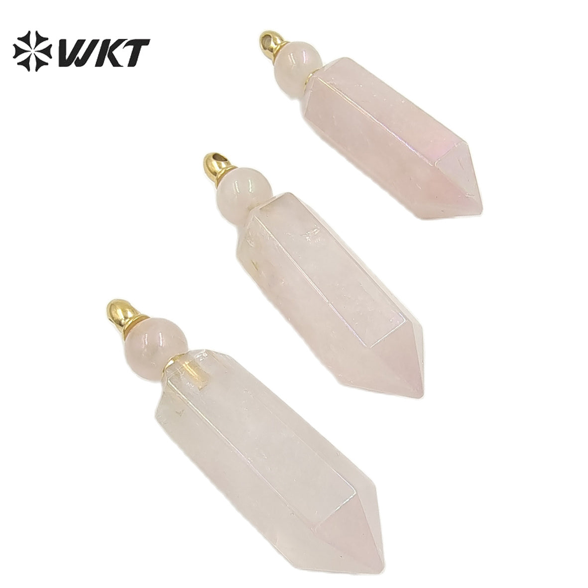 WT-P1788 Delicate Texture Natural Stone Rose Quartz With Aura Hexagonal Prism Pendant Elegant for Women Gifts Quartz Pendant