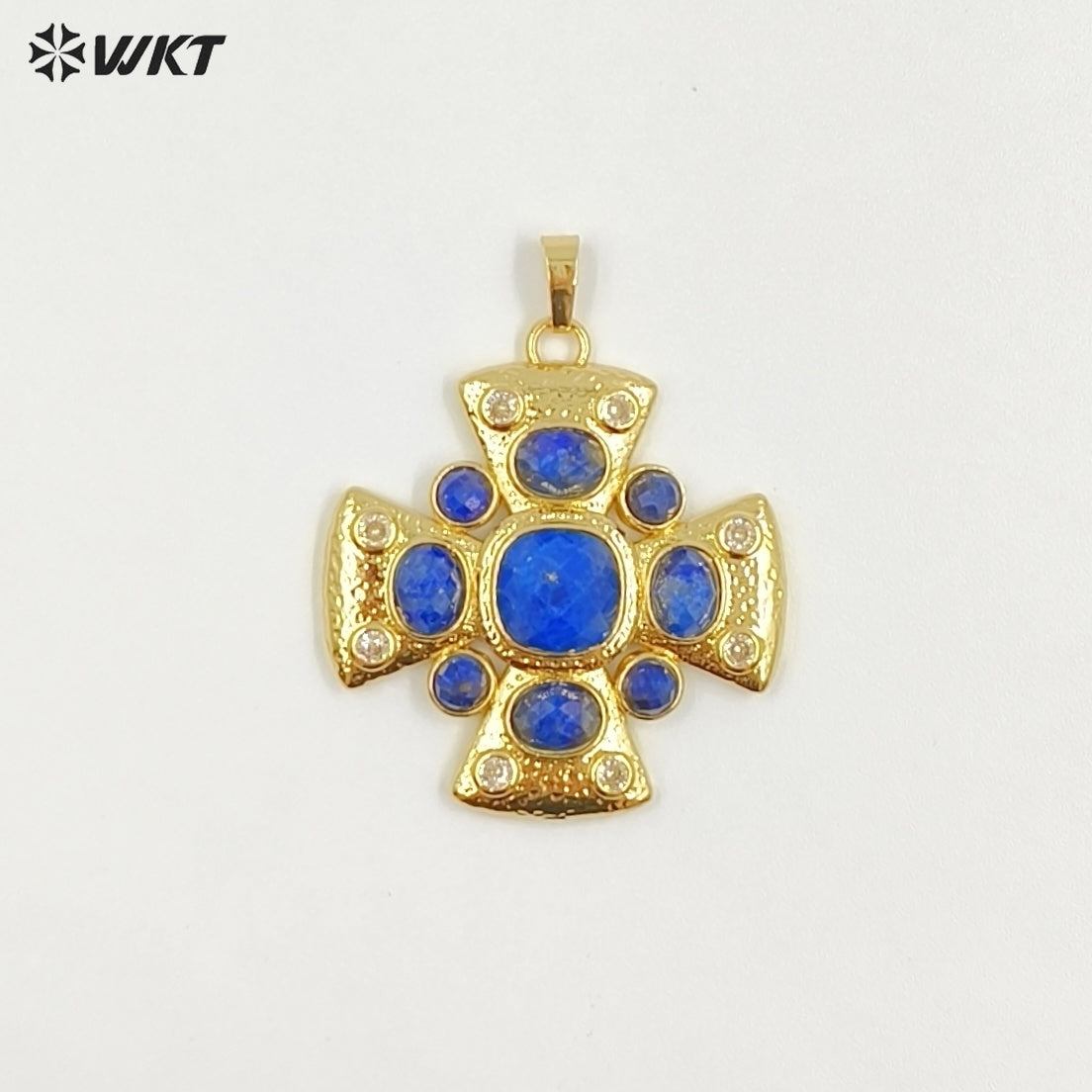 WT-MP318 Wholesale Amazing Gold Plated Zircon and Natural Labradorite Lapis Gemstones Cross Pendants For Luxury Jewelry Making