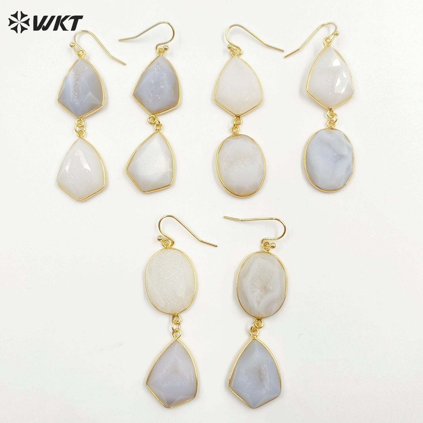 WT-E729 Amazing Fashion Design Colorful Women 18k Gold Birthday Amethyst Gemstone Earrings Druzy Agate Earrings