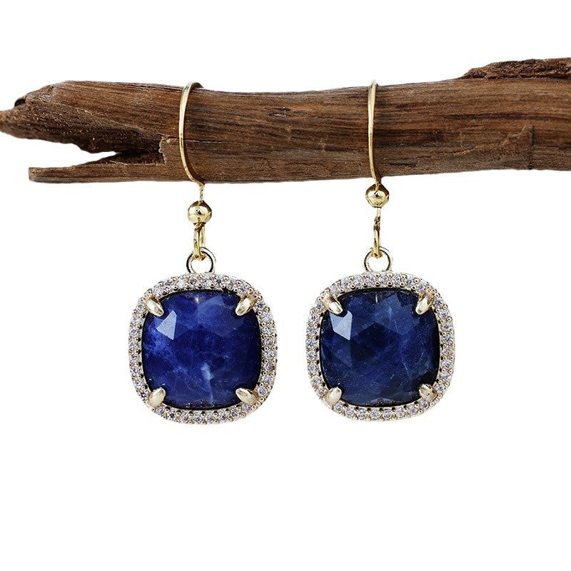 WT-E781 Porcelain High Quality Gemstones Women Earrings Natural Amethyst Amazonite Stone Square Shape For Birthday Gift