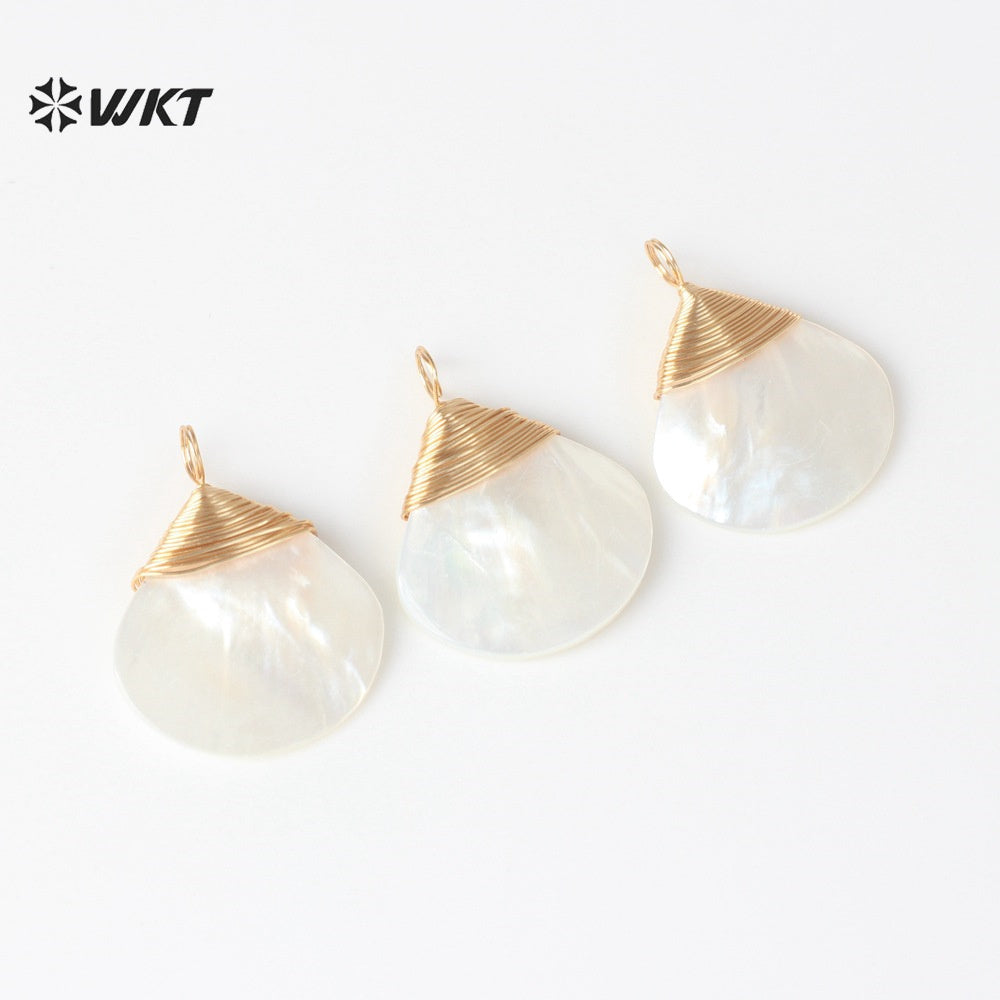 WT-JP443 Newest Sales Handmade Winding Wire Triangle Fan Shape White Shell Charm Pendants For Earrings Jewelry Accessories