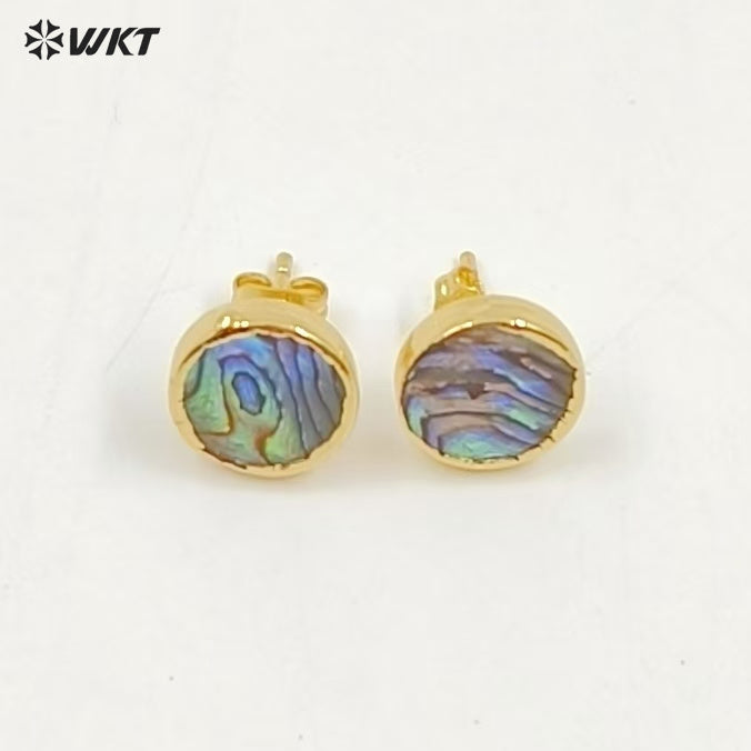 WT-E170 Wholesale Natural Abalone Shell Studs in 18k Real Gold Plated Resist Tarnished Lady Triangle Studs