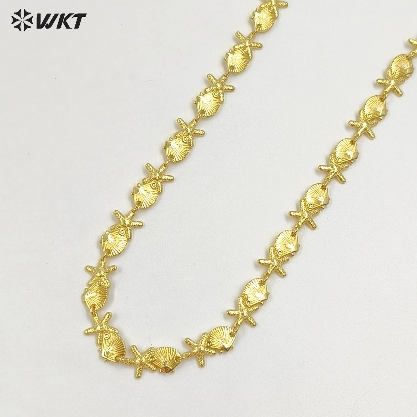 WT-JFN44 Newest Women Romantic Style Metal Yellow Brass Gold Plated Sea Star And Shell Shape Necklace Party Wearing Jewelry