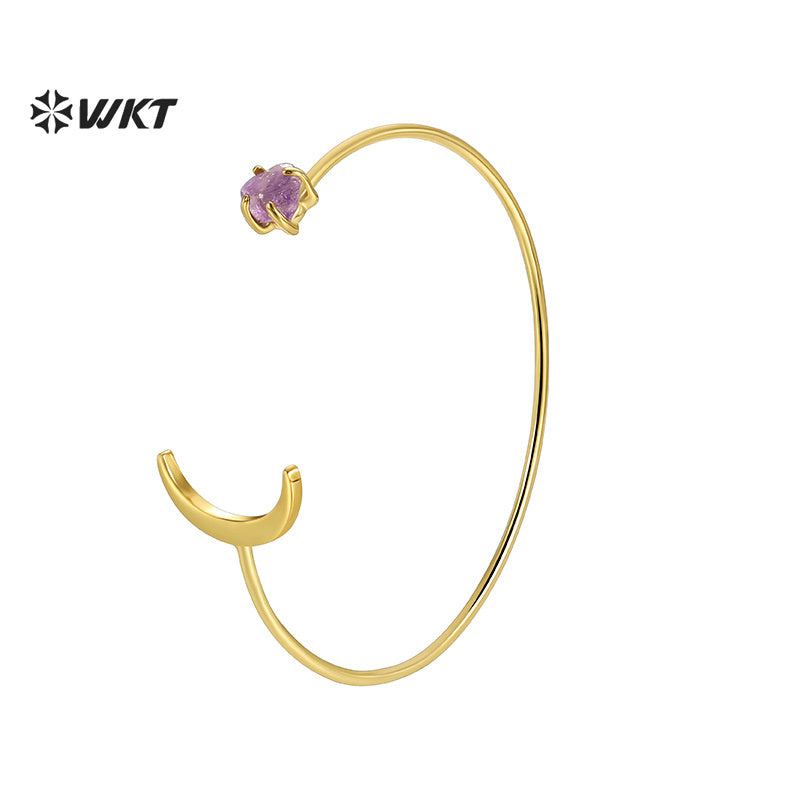 WT-MB130 Resist Tarnishable Elegant Women Bangle Moon Shape With Amethyst and Zircon Gold Color Fashion Jewelry High Quality