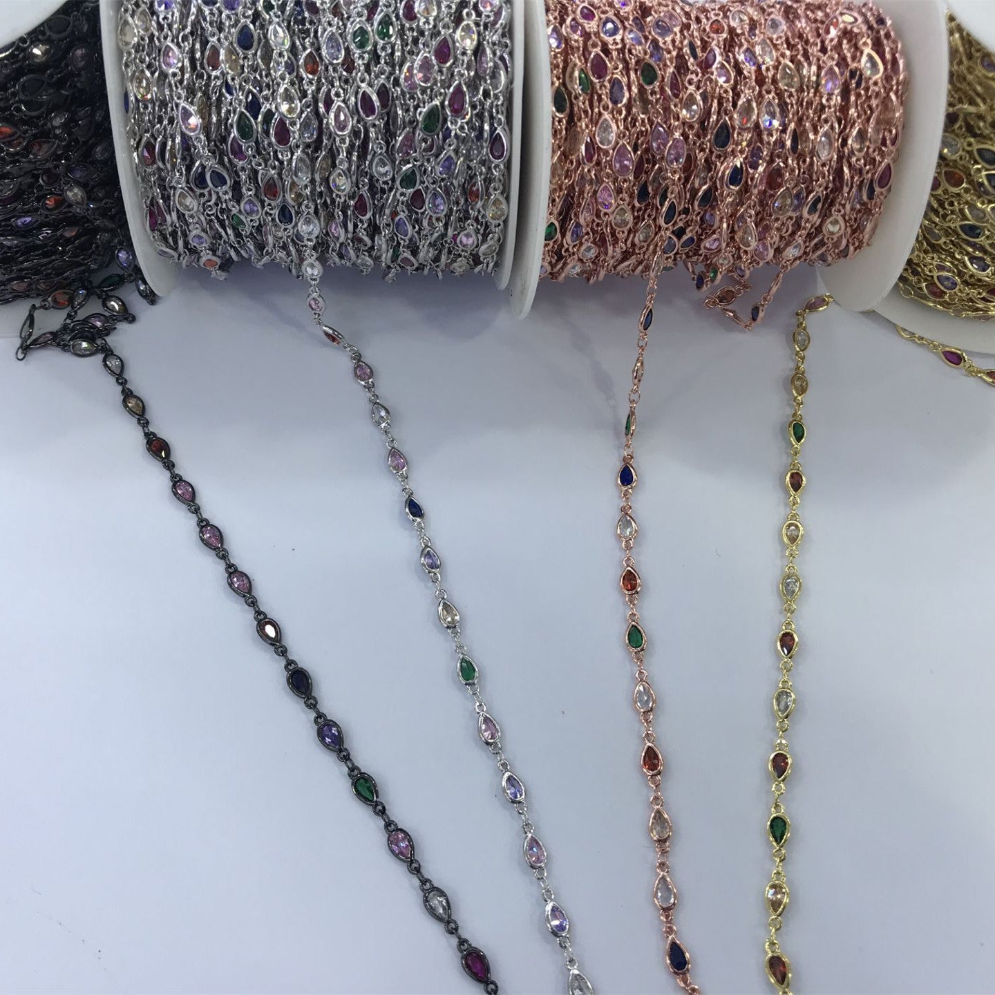 WT-BC131 Wholesale Water Drop Cubic Zircon Chain 18k Real Gold Plated Brass Chain Four Color Select Cubic Zircon Chain