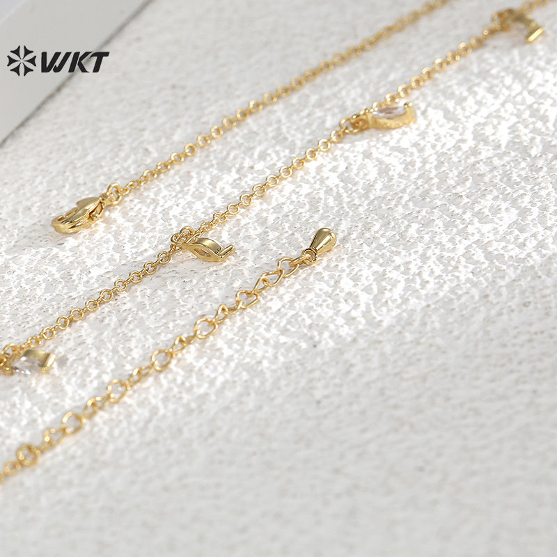WT-MN1001 New Arrival Gold Electroplated Women Necklace With Cubic Zircon Fashion Style Clavicle Chain Wholesale for Gift