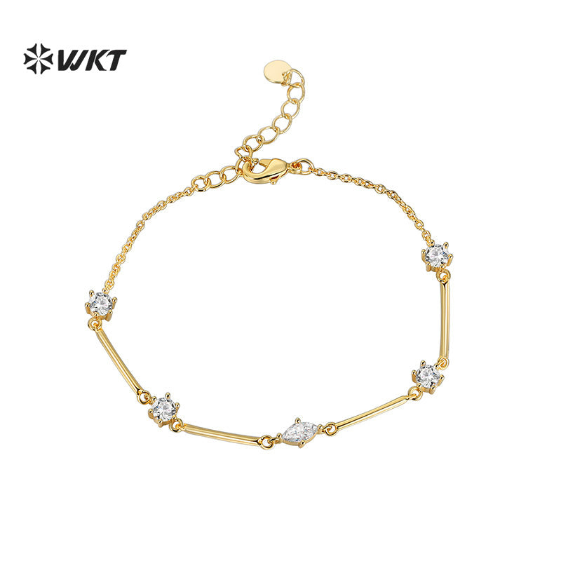WT-MB129 WKT Wholesale Unique Bracelet with Gold Plated Cubic Zircon for Females Elegant Fashion Style Valentine's Day Gift