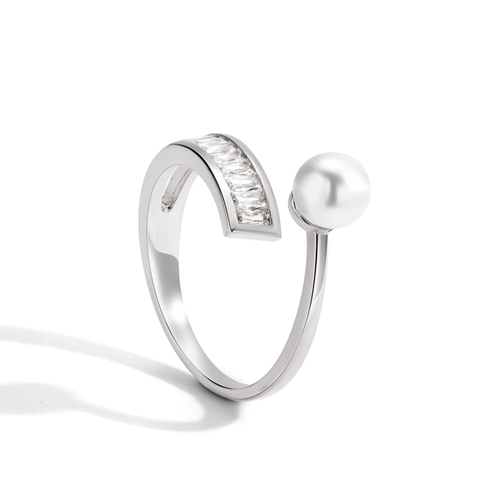 WT-MR045 Wholesale Popular Fashion Gold Plated Freshwater Pearl And Zircon Adjustable Rings For Ladies Daily Matching