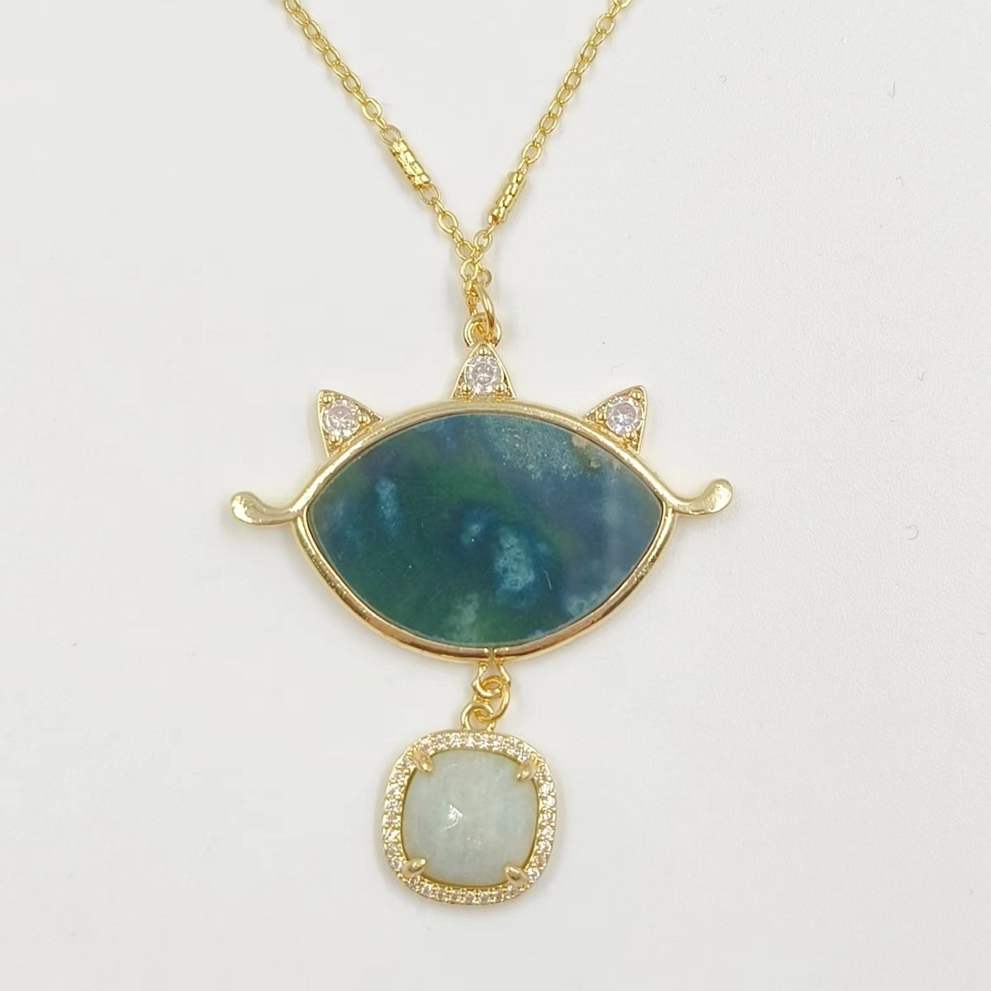WT-N1444 WKT Best 2023 Newest Natural Necklace Women 18+2 Inch Long Double Pendant Stone Gemstone Necklace