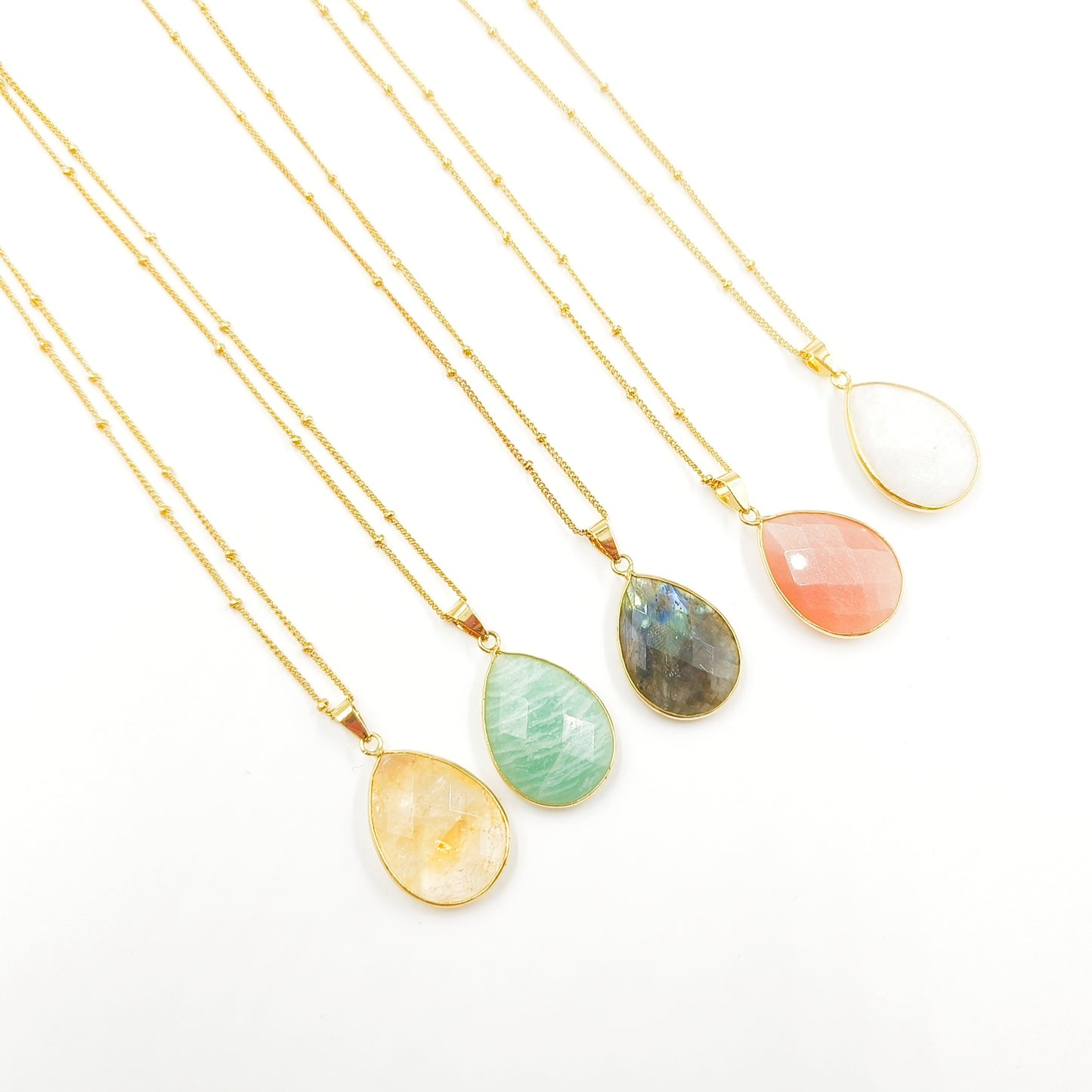 WT-N1418 Amazing INS Hot Natural Stone Made Drop Gemstone Necklace Women Precious Teardrop Stone Necklace