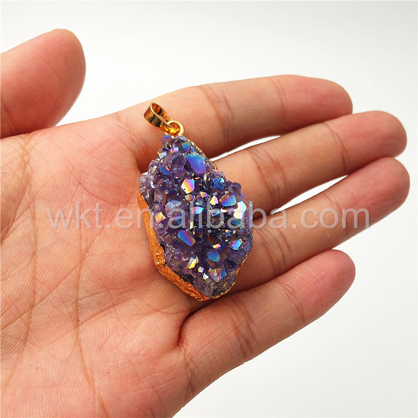 WT-P972 Exclusive Flame Angel Amethyst Pendant Angel Stone,natural Amethyst Pendant with Flame Angel Charm Amethyst Wholesale