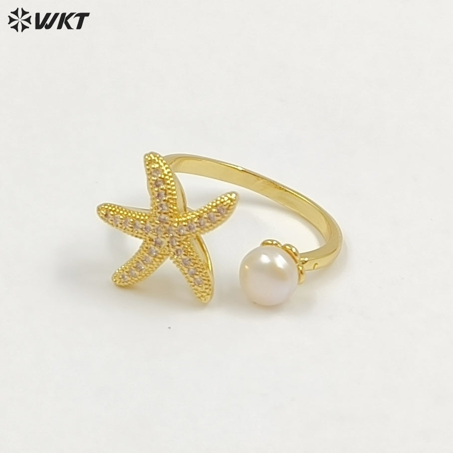 WT-MPR156 Top Fashion Multi Designs 18K Gold Electroplated Adjustable Size Pearl Rings For Women Daily Decorative Jewelry