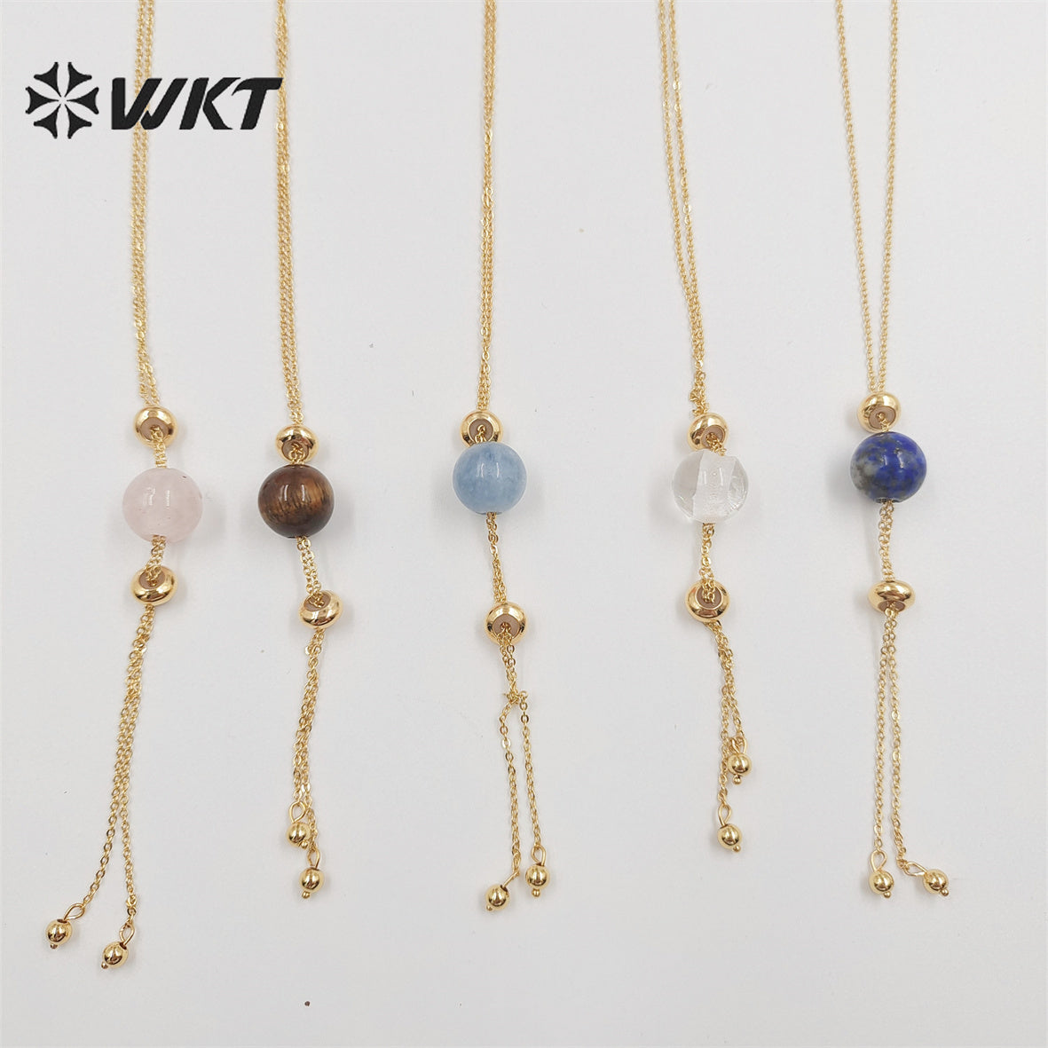 WT-N1387 Wholesale Fashion Gold Chain Lariate Y Shape Round Ball Stone Necklace in Adjust