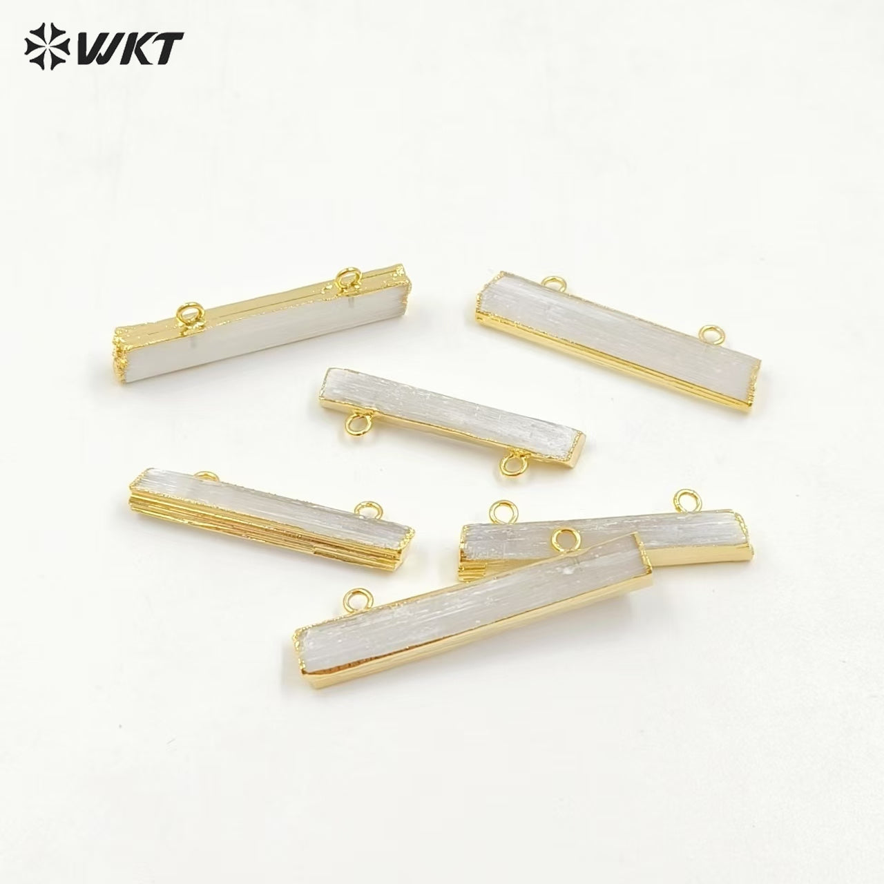 WT-P1311 WKT Wholesale New Fashion Real Gold Plated Double Hook Jewelry Rectangle Natural White Selenite Bar Pendant