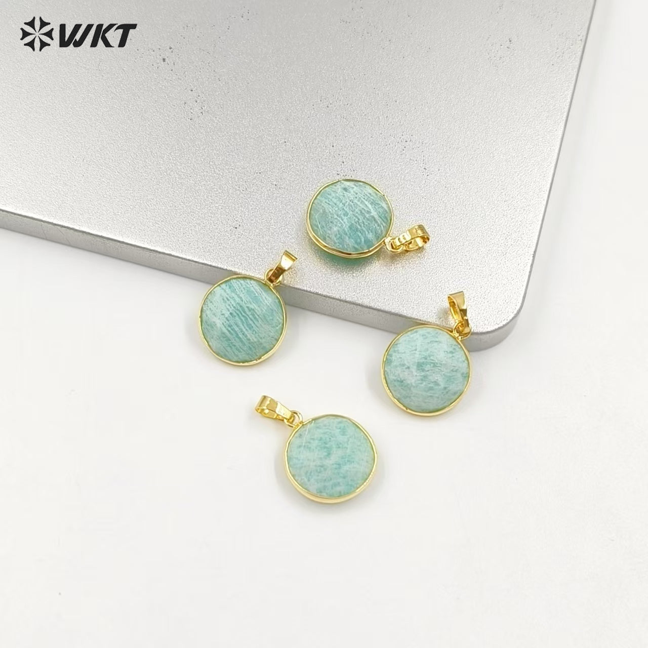 WT-P1525 Gold Plated Amazonite Round Pendant Wholesale Classic Women Charming Jewelry Natural Amazonite Pendant