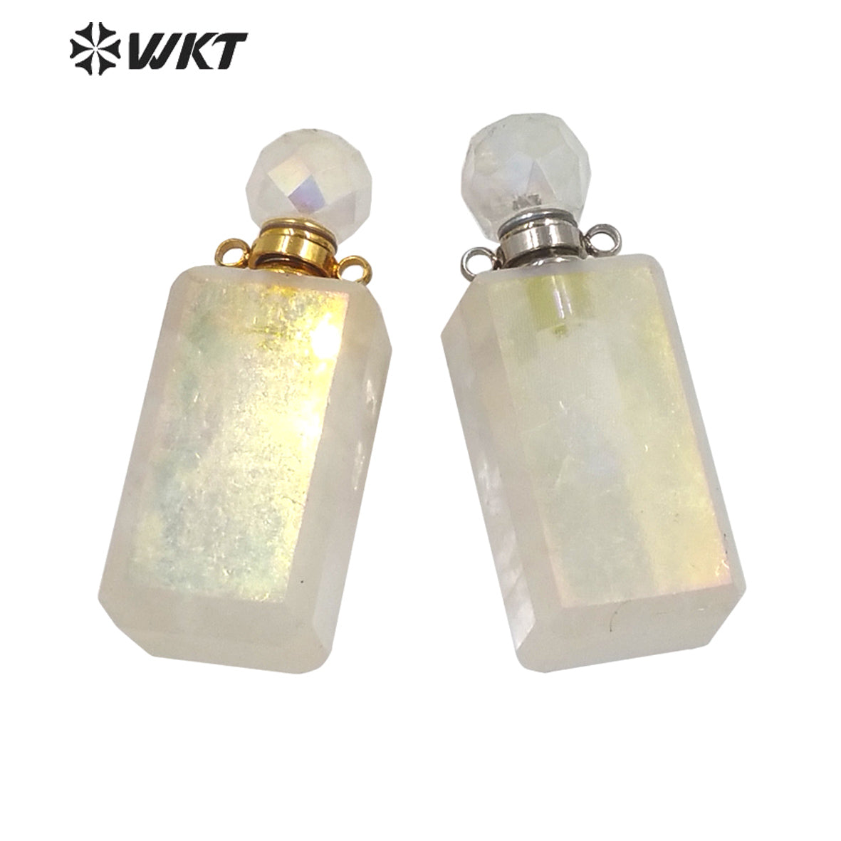 WT-P1651 Long Square Aura Crystal Quartz Stone Perfume Bottle Pendant for Necklace Design Women Wedding Anniversary Gift Pendant