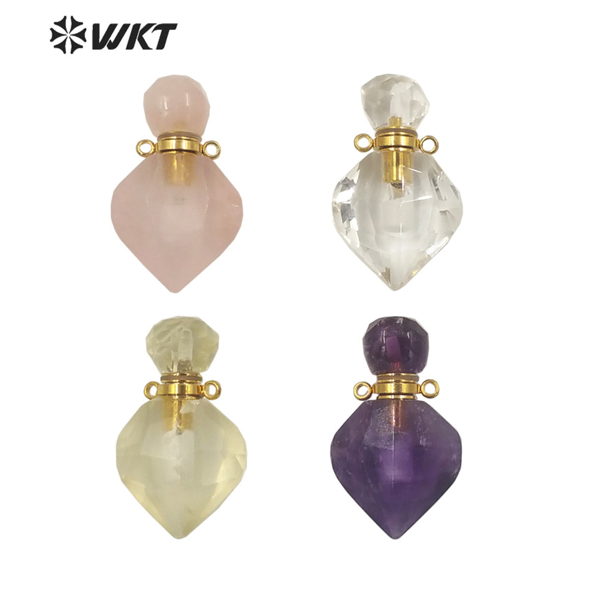 WT-P1709 Wholesale Newest Fashion Gold Long Drop Gemstone Carved Perfume Bottle Pendant Tiny Chic Lady Stone Bottle Pendant