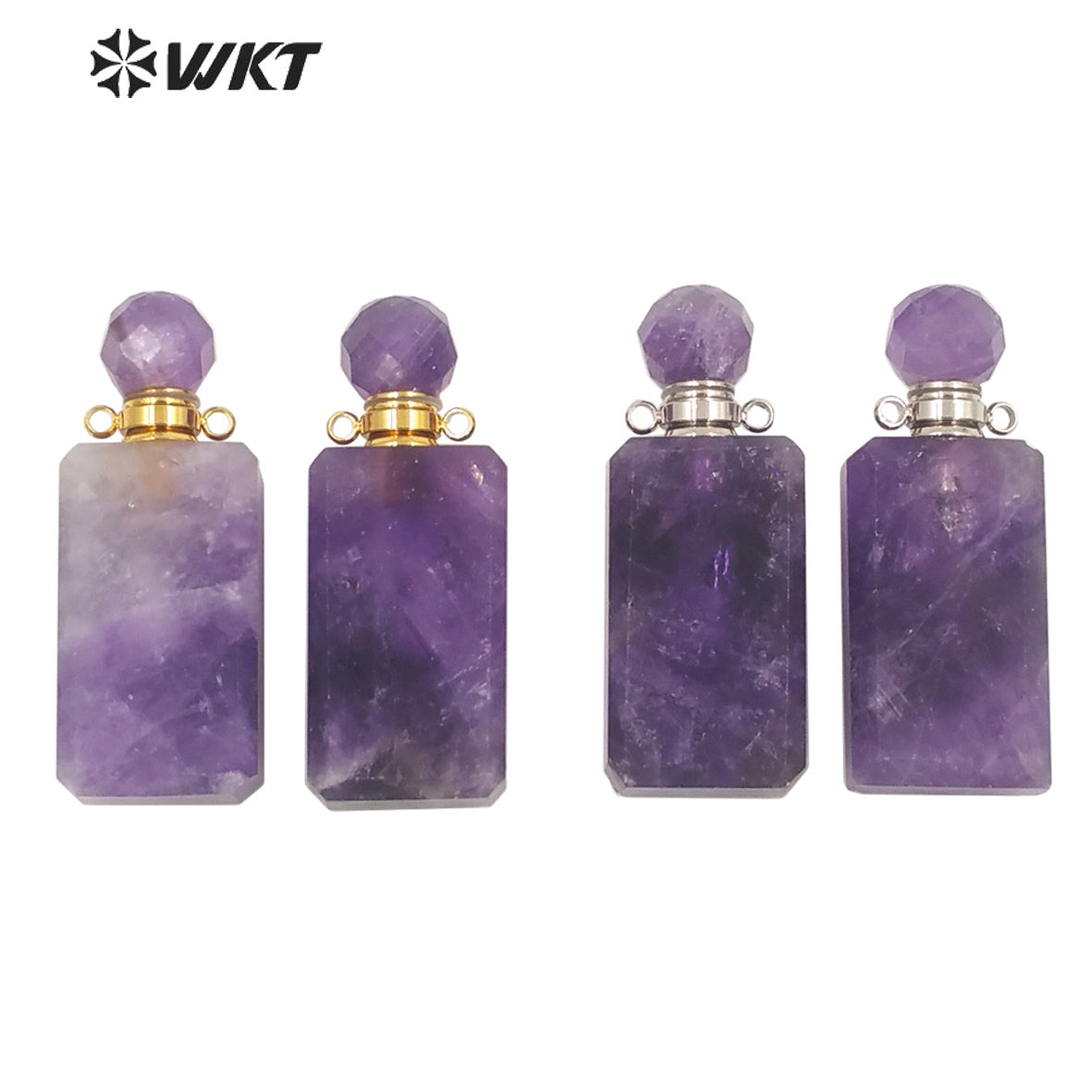 WT-P1633 WKT New Amazing Natural Amethyst Stone Perfume Bottle Pendant Loading Essential Oil Perfume Bottle Pendant