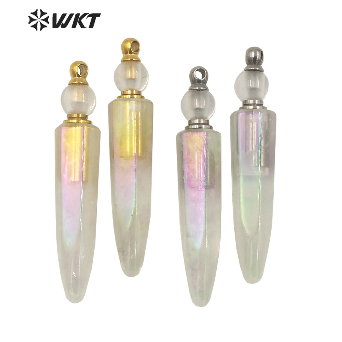 WT-P1620 Wholesale New Design Long Natural Crystal Quartz Angel Aura Perfume Bottle Pendant Fashion Natural Stone Aura Bottle
