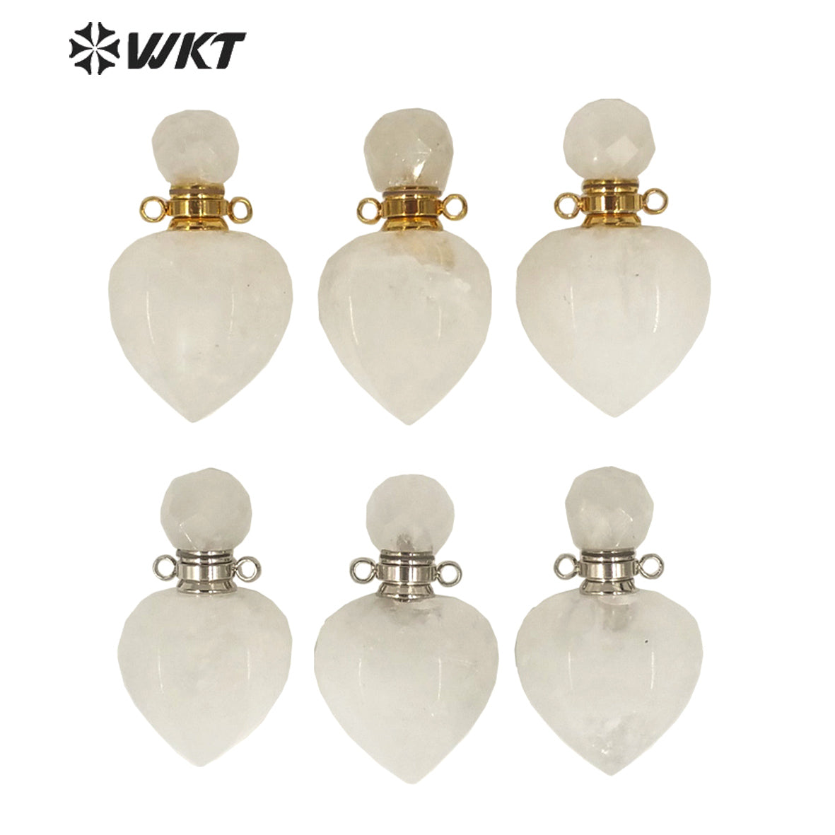 WT-P1636 Amazing Gold Electroplated Crystal Quartz Stone Perfume Bottle Jewelry Pendant Small Drop Bottle Pendant