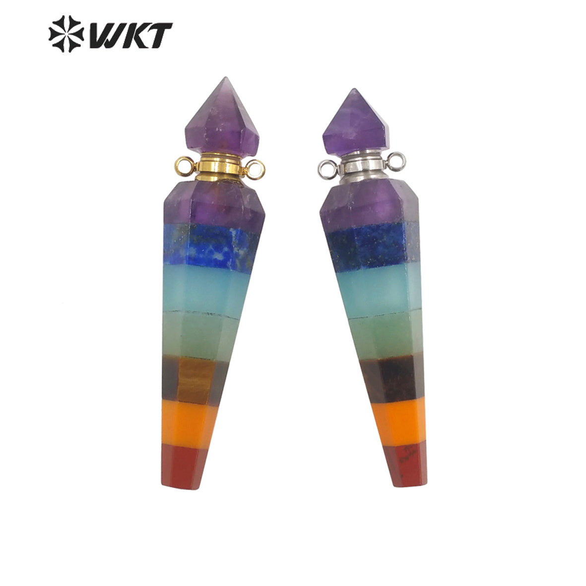 WT-P1870 Wholesale Fashion Energy CONICAL SHAPE Stone Pendant Load Perfume Bottle for Necklace Seven Chakela Bullet Bottle