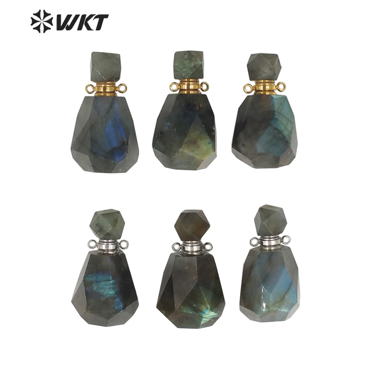 WT-P1627 Gorgeous Natural Faceted Flash Labradorite Perfume Bottle Pendant for Women Esencil Oil Bottle Jewelry Pendant