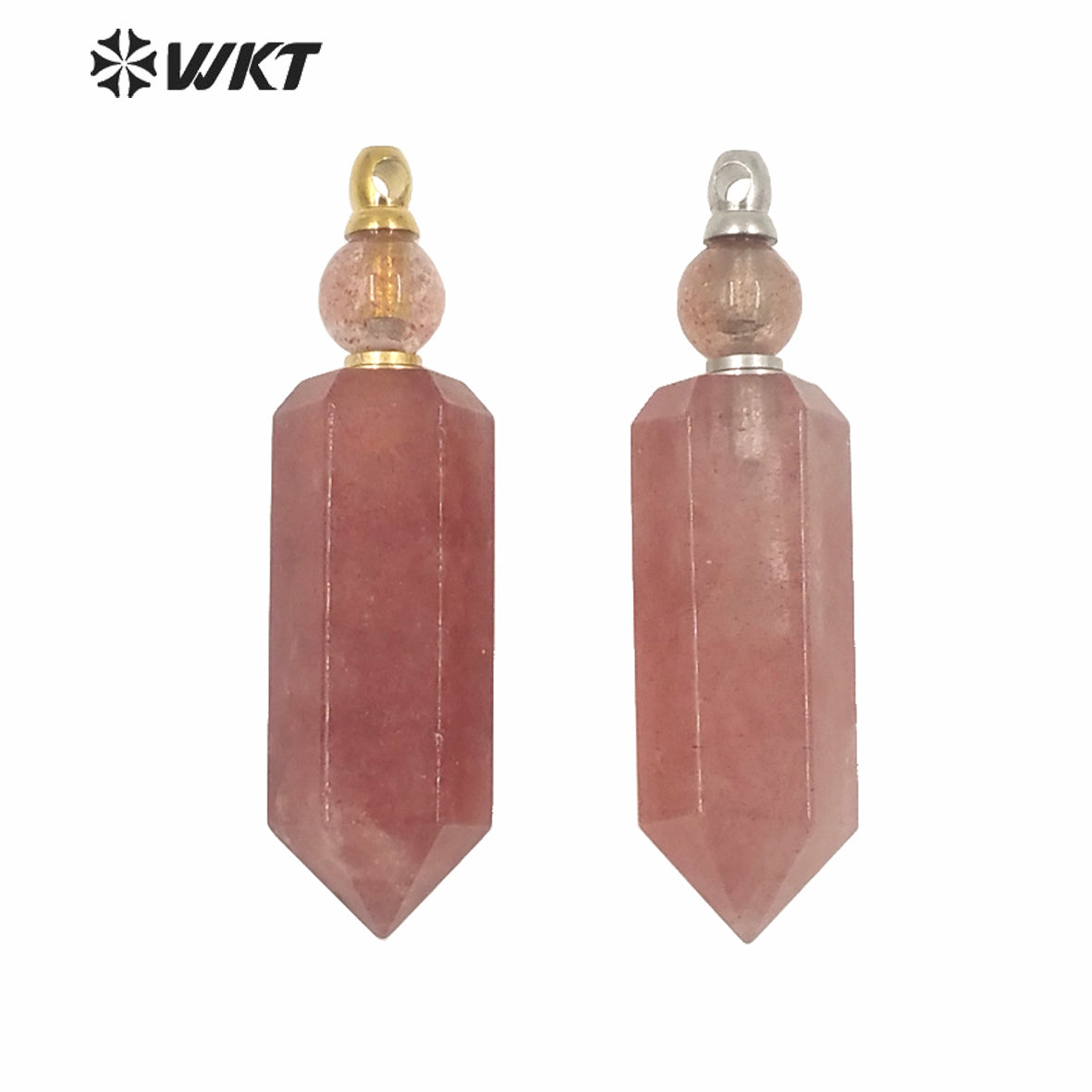 WT-P1584 Wholesale Women Gold Electroplated Spirit Quartz Strawberry Ctrine Stone Pendant Hot New Pink Perfume Bottle Pendant