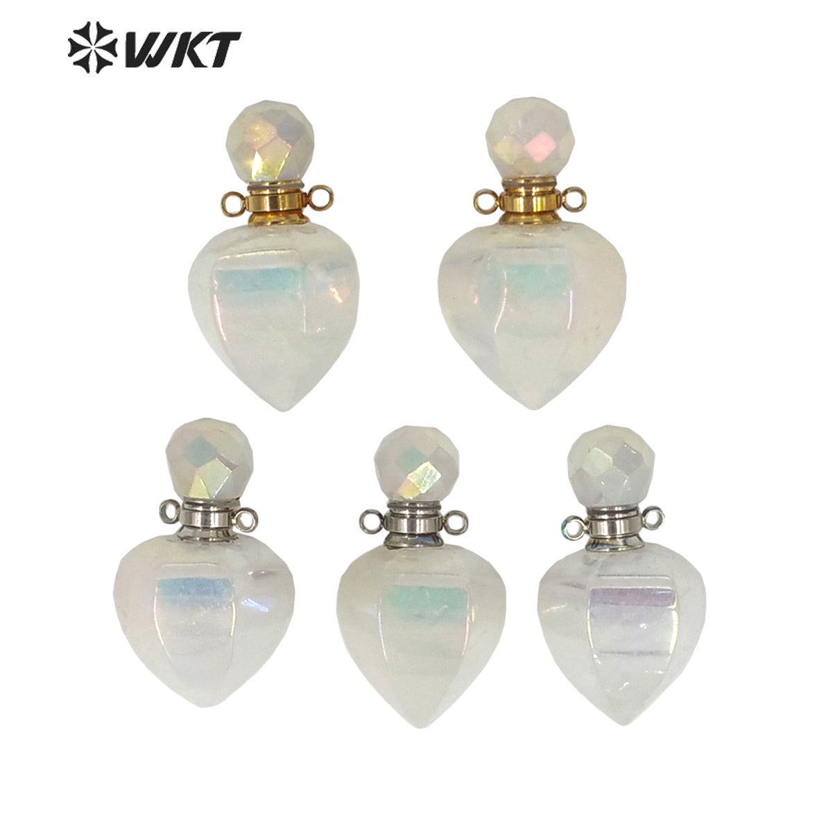 WT-P1653 Newest Natural White Aura Crystal Quartz Essencial Oil Pendant for Necklace Design Hot Aura Quartz Perfume Bottle