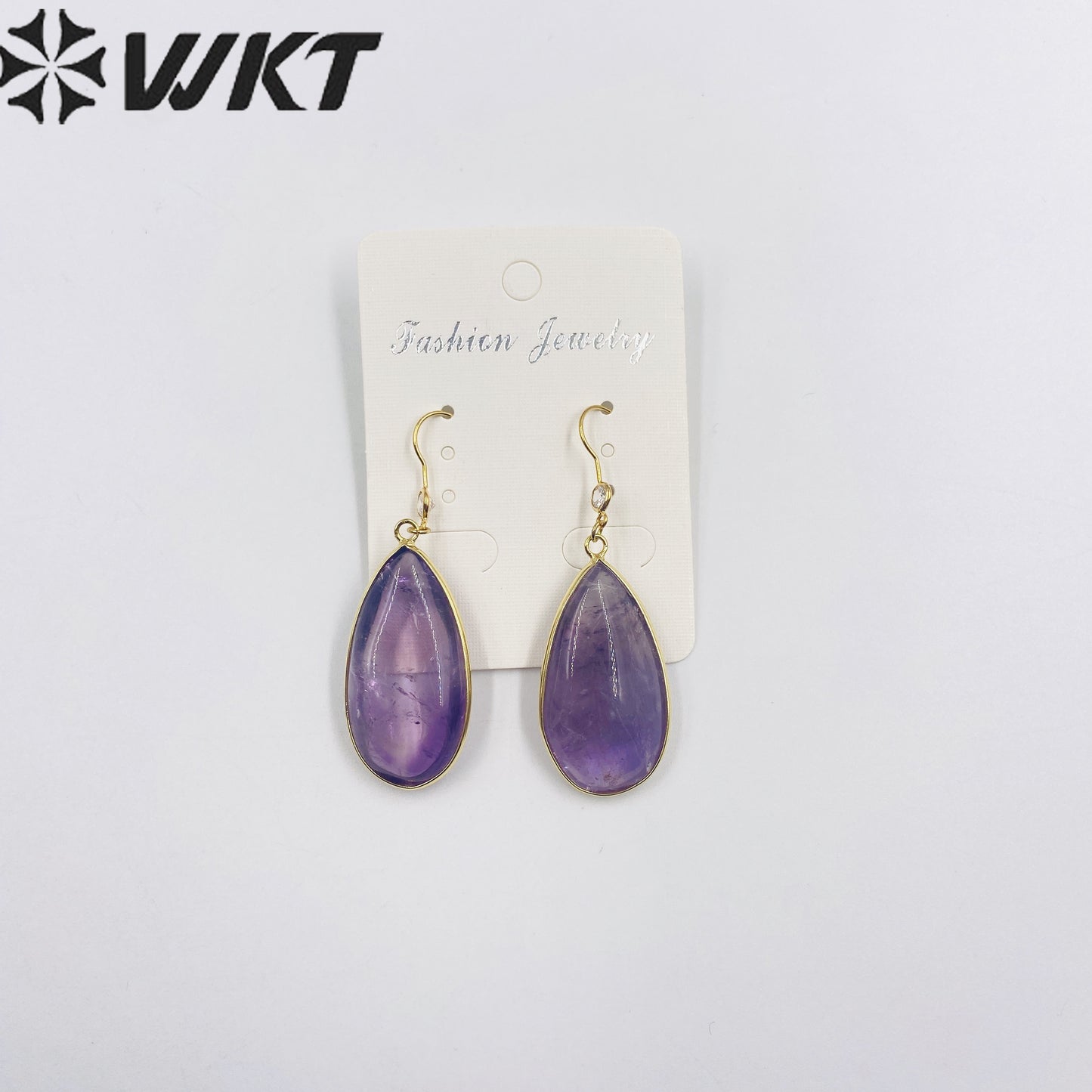 WT-E718 Classical Irregularity Healing Transparency Moss Agate Exquisite Gold Plated Needle Earrings Energy Healing Quartz Hoop