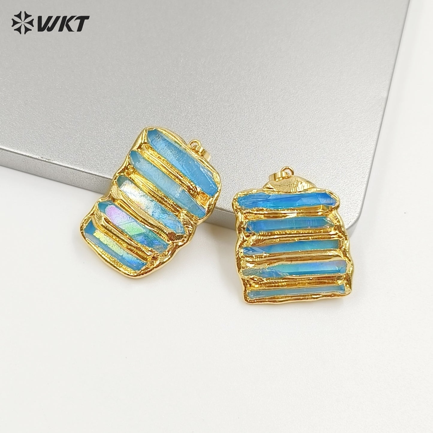 WT-P2006 Amazing New Natural Crystal Quartz Assemble Aqua Aura Stone Pendants For Necklace DIY