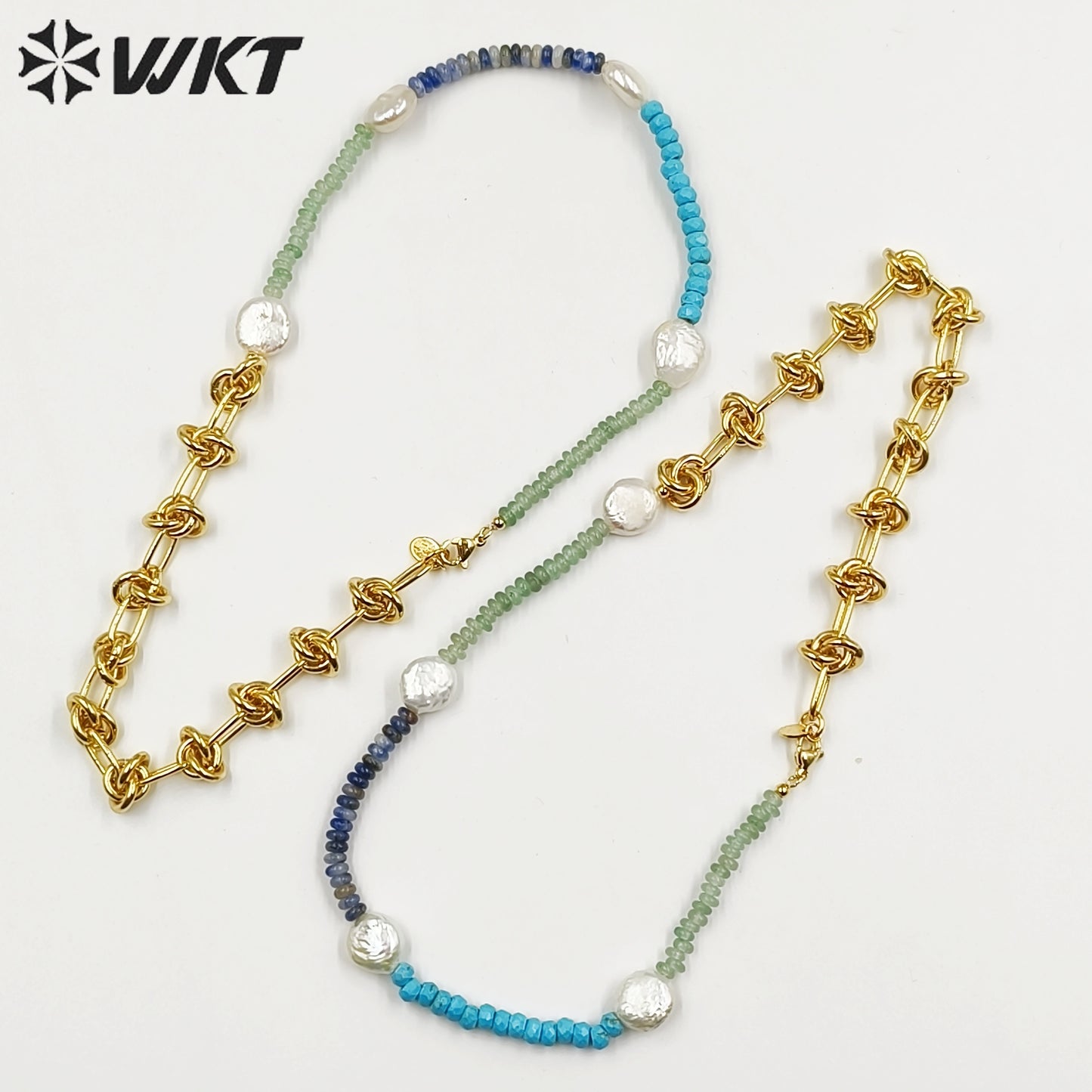 WT-JN242 Wholesale Vintage Trendy Stone and Pearl 18k Chain Gold Plated Exquisite High Quality Pendant Beads Necklace