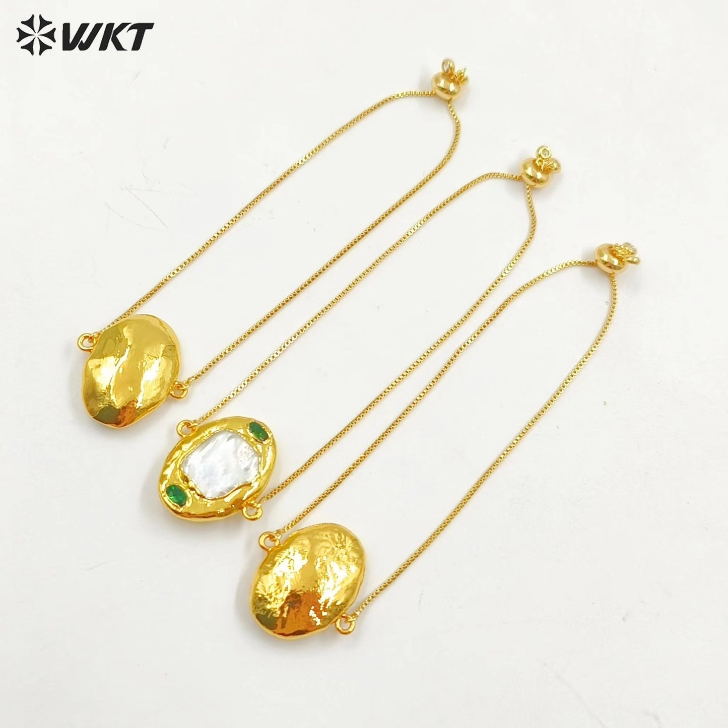 MPB105 Wholesale Fashion Gold Plated Adjustable Box Chain Connect Freshwater Pearl Charm Bracelet
