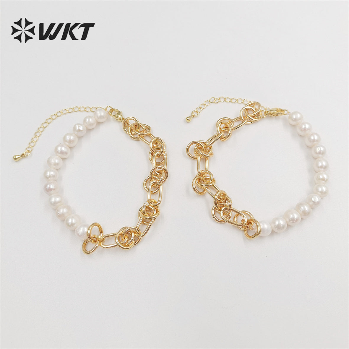 WT-MPB075 Wholesale Fashion Newest Freshwater Pearl Mix Chain Design Bracelet Gorgeous Natural Pearl Beads Chain Women Bracelet