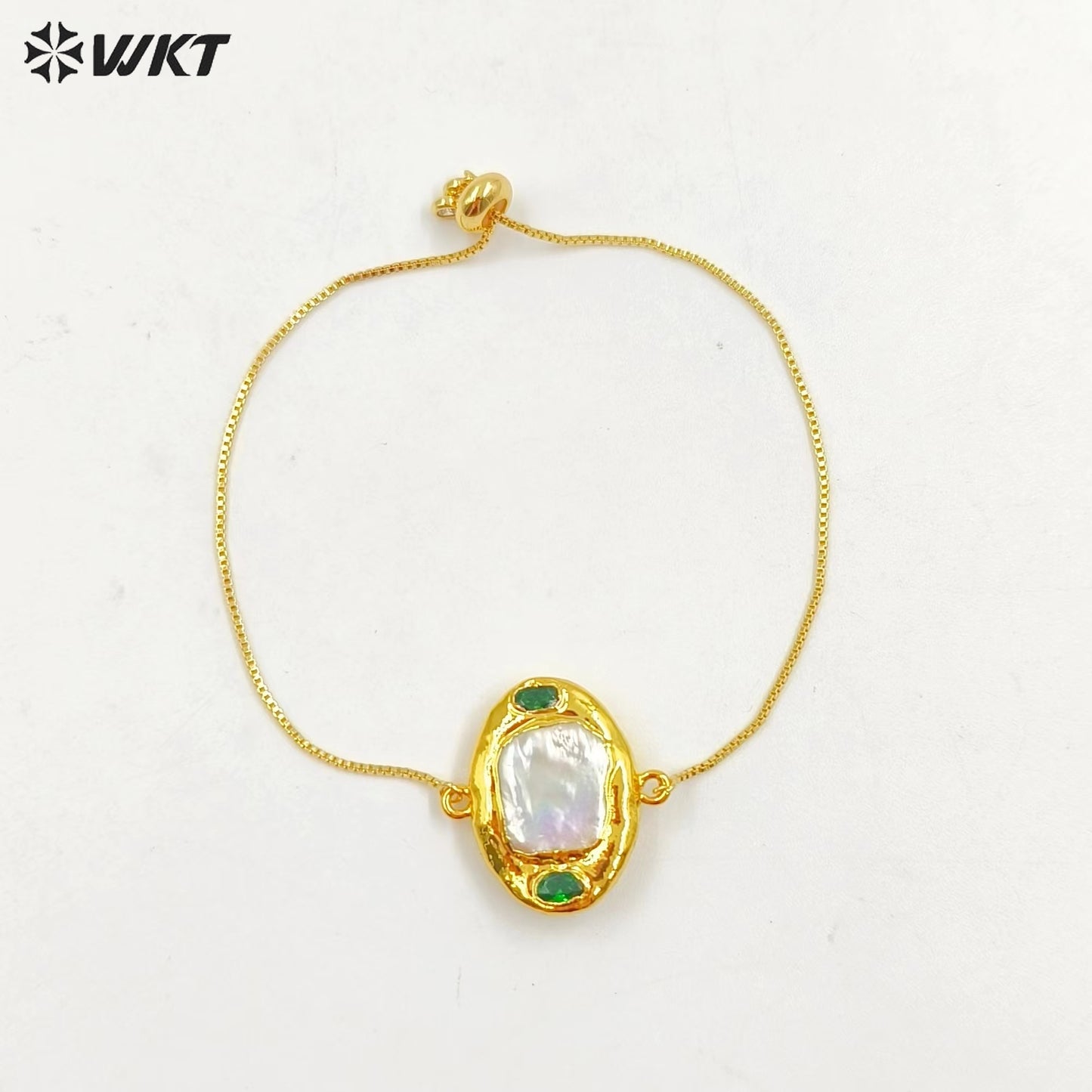 MPB105 Wholesale Fashion Gold Plated Adjustable Box Chain Connect Freshwater Pearl Charm Bracelet