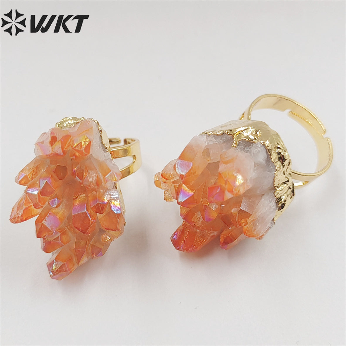 WT-R244 Exclusive Newest Aqua Aura Ring 18k Adjustable Natural Healing Crystal Quartz Cluster Aura Ring Fashion Women Stone Ring