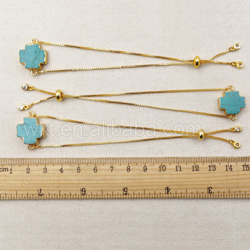 WT-B339 Amazing Natural Turquoise Connector Bracelet , Exclusive Design Cross Turquoise Connector Bracelet in Adjustable