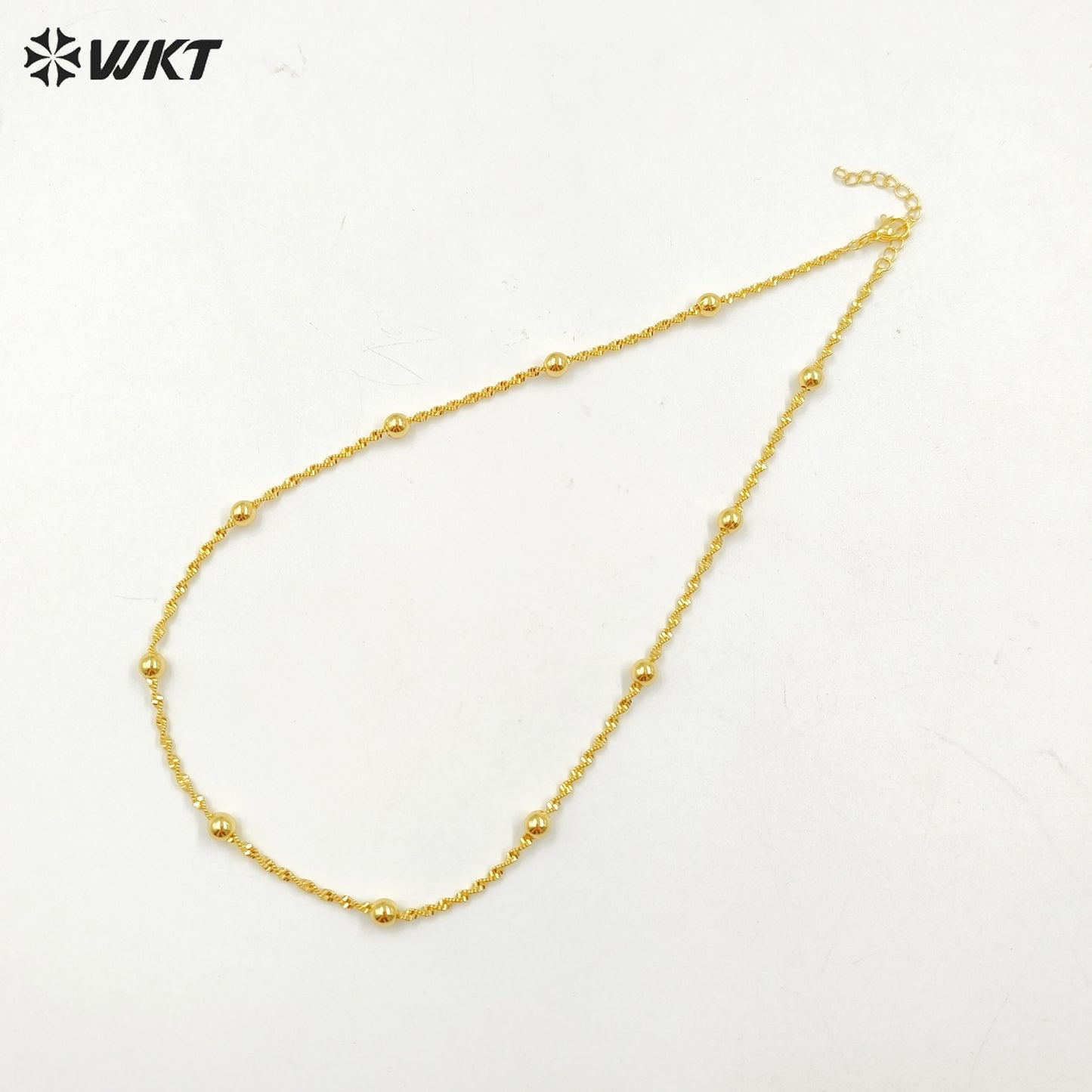 WT-BFN060 WKT New Handmade Round Beads Twisted 16 Inch Long Gold Plated Resist Tarnishable Chain Necklace