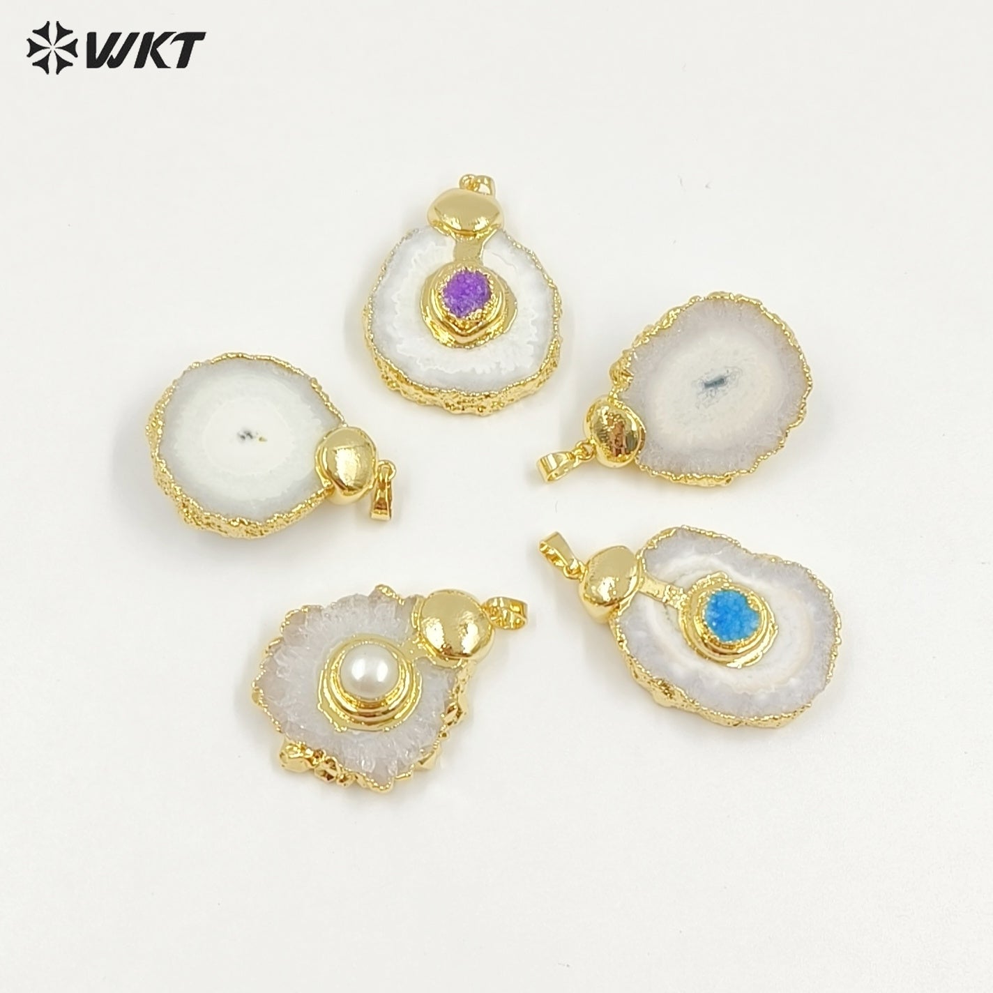 WT-P1769 Classic Natural Stone Stalactite Stone Colorful Drusy Crystal Quartz Energy Pendants Gift Jewelry for Necklace Earrings