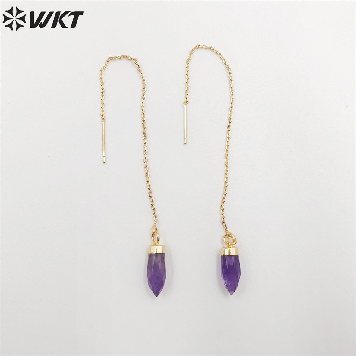 WT-E699 Wholesale Fashion Gold Bullet Shape Point Charm Necklace Gold Link Chain Earrings Women Tiny Thread pink Hoop Earrings