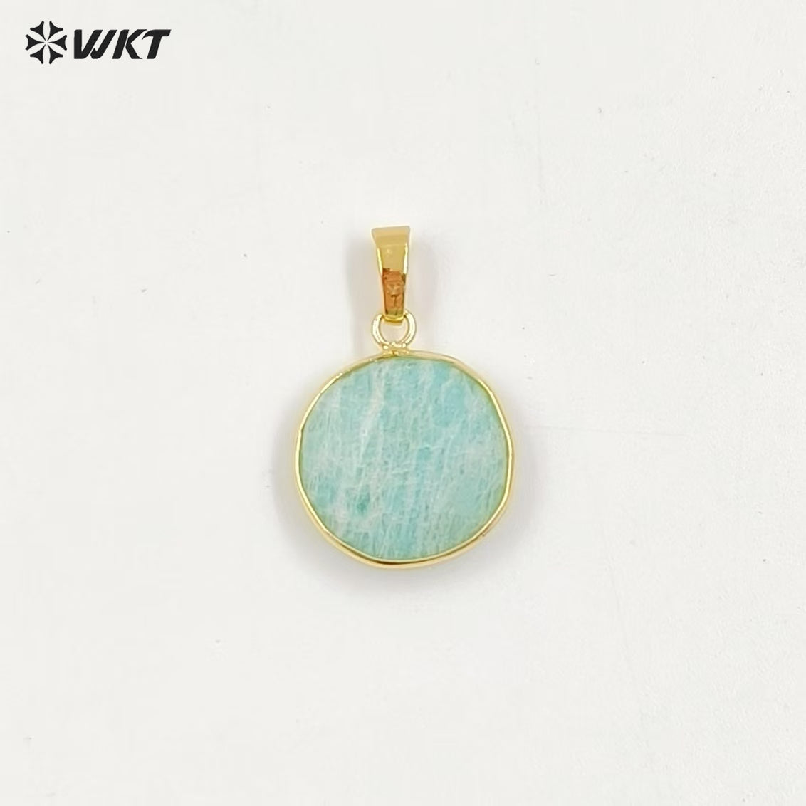 WT-P1525 Gold Plated Amazonite Round Pendant Wholesale Classic Women Charming Jewelry Natural Amazonite Pendant