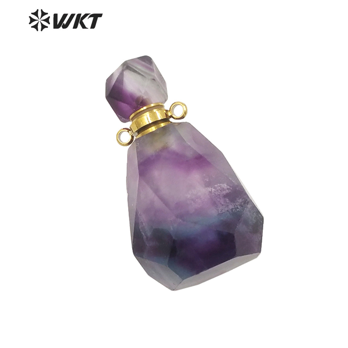 WT-P1670 WKT New Color Gorgeous Natural Rainbow Fluorite Stone Perfume Bottle Pendant with Stainless Steel Jewelry Findings