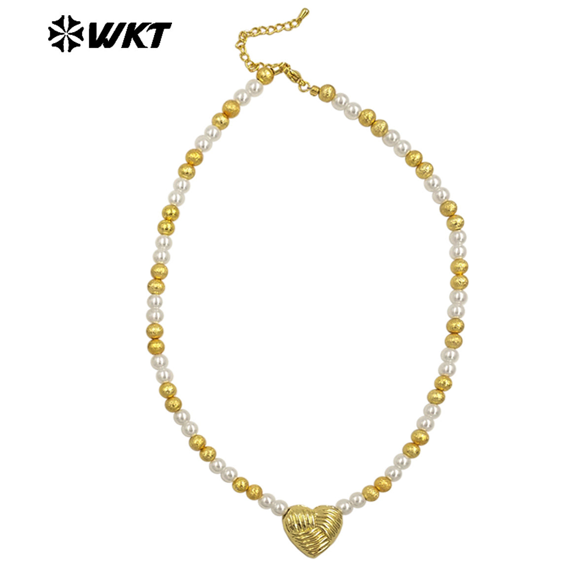 WT-JN288 New Design Gold and Silver Artificial Pearl Beads Heart Shape Texture Shell Necklace for Women As Valentine's Day Gift