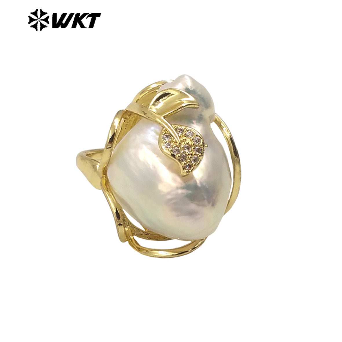 WT-MPR087 Gorgeous High Bright Natural Freshwater Baroque Pearl Ring Women Gold Claw Setting Precious Gift for Birthday
