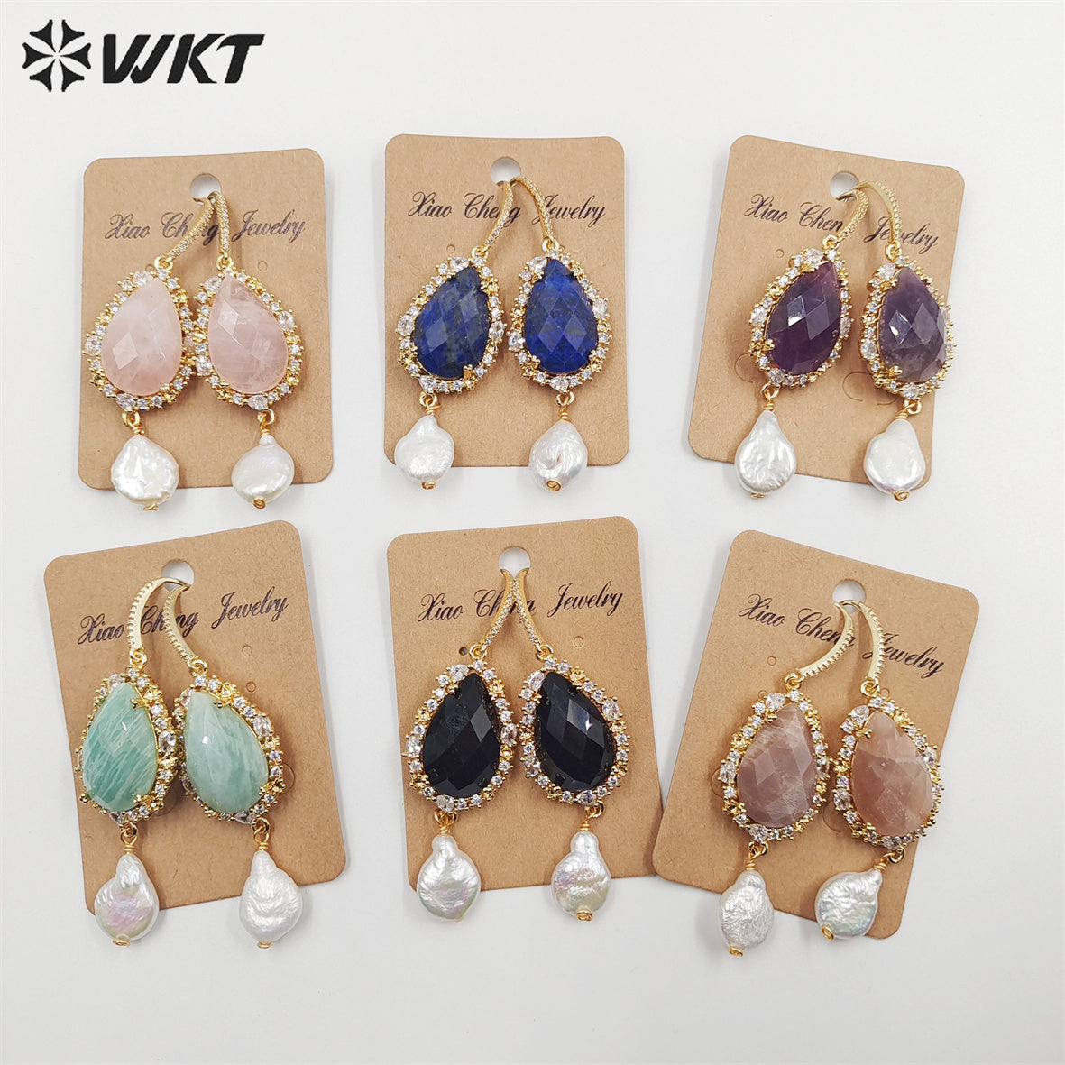 WT-E706 WKT New Design Gorgeous Natural Lapis Amethyst Stone Hoop Earring 18k Enviramental Electroplated Drop Gift Earring
