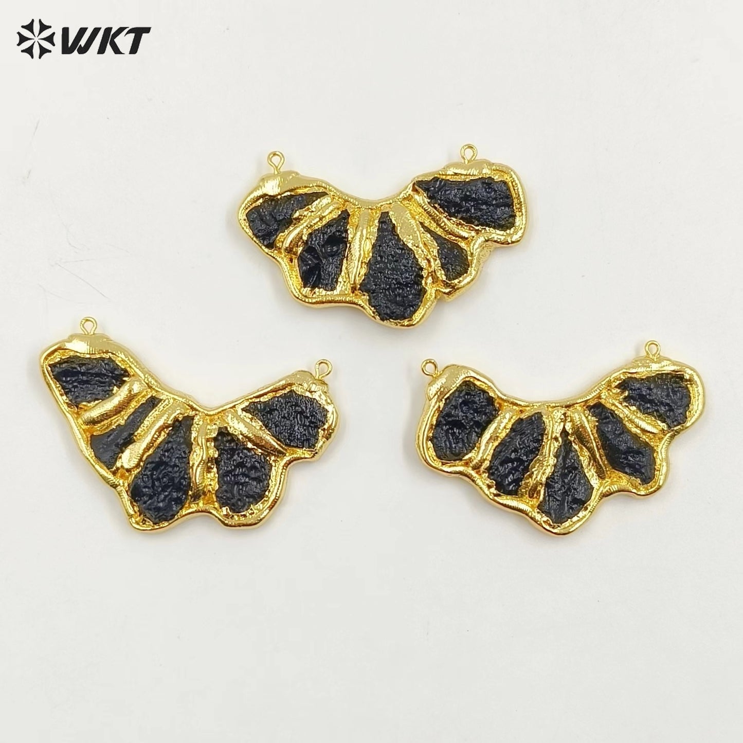 WT-P1987 WKT Exclusive New Design Natural Black Meteorite Stone Made 18K Gold Plated Women Gemstone Pendant for Birthday Gift
