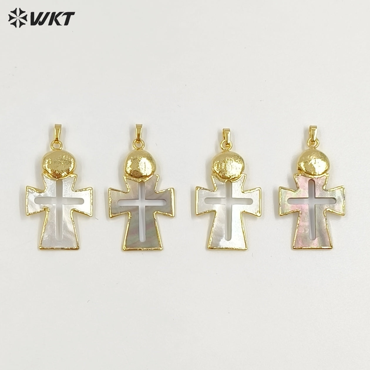 WT-JP422 Wholesale Vintage Style Natural Shell Gold Plated Cross Shape Middle Hollow Pendant For Unique Necklace Handmade