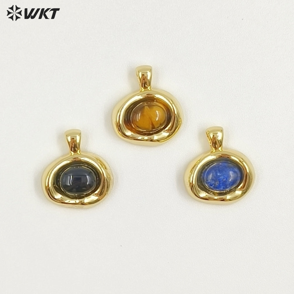 WT-P2030 High Quality 18K Gold Electroplated Tiger Eye Natural Gemstones Cute Little Round Pendant For Earrings Necklace DIY