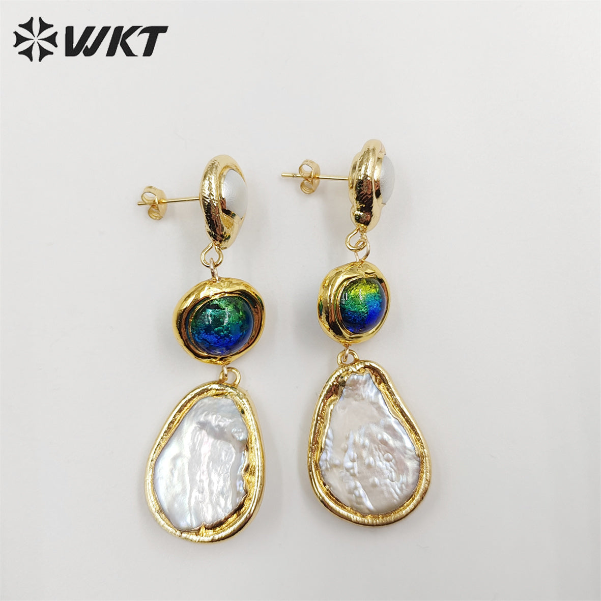WT-MPE089 Gorgeous Fashion 18K Real Gold Plated Long Drop Freshwater Pearl Women Teardrop Earrings Handmade Dangle Earrings