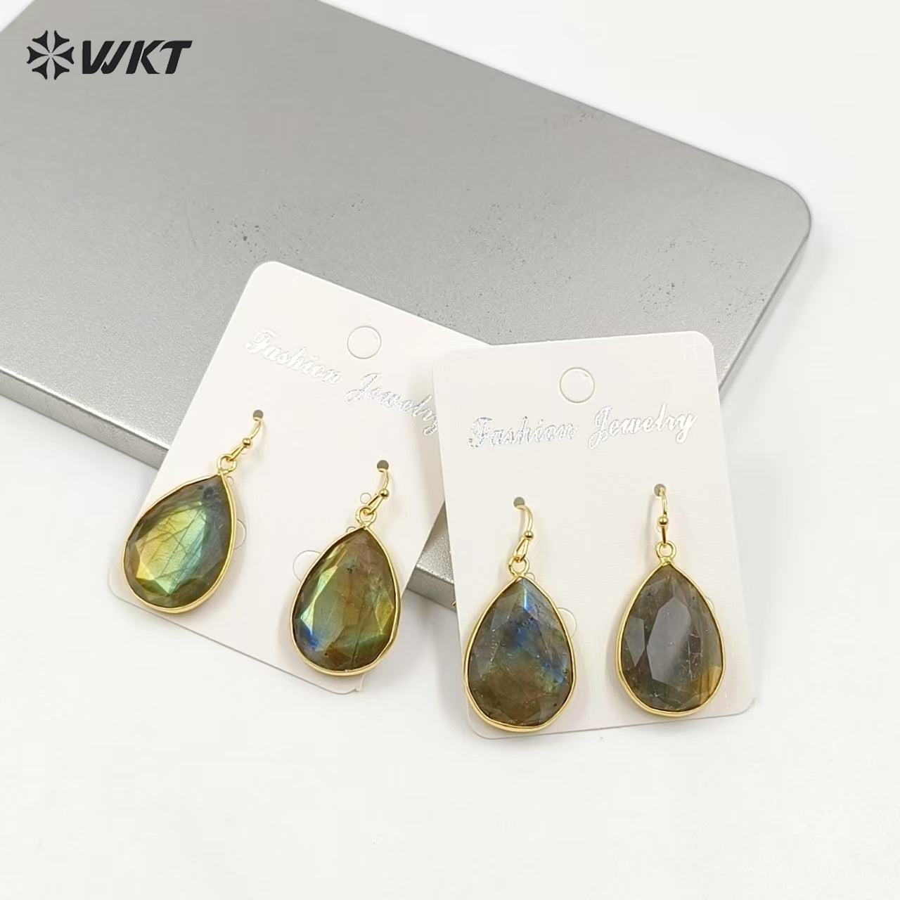 WT-E189 Wholesale Fashion Earrings Labradorite Stone With 24k Gold Plated For Elegant Women Jewelry Charming Accessory