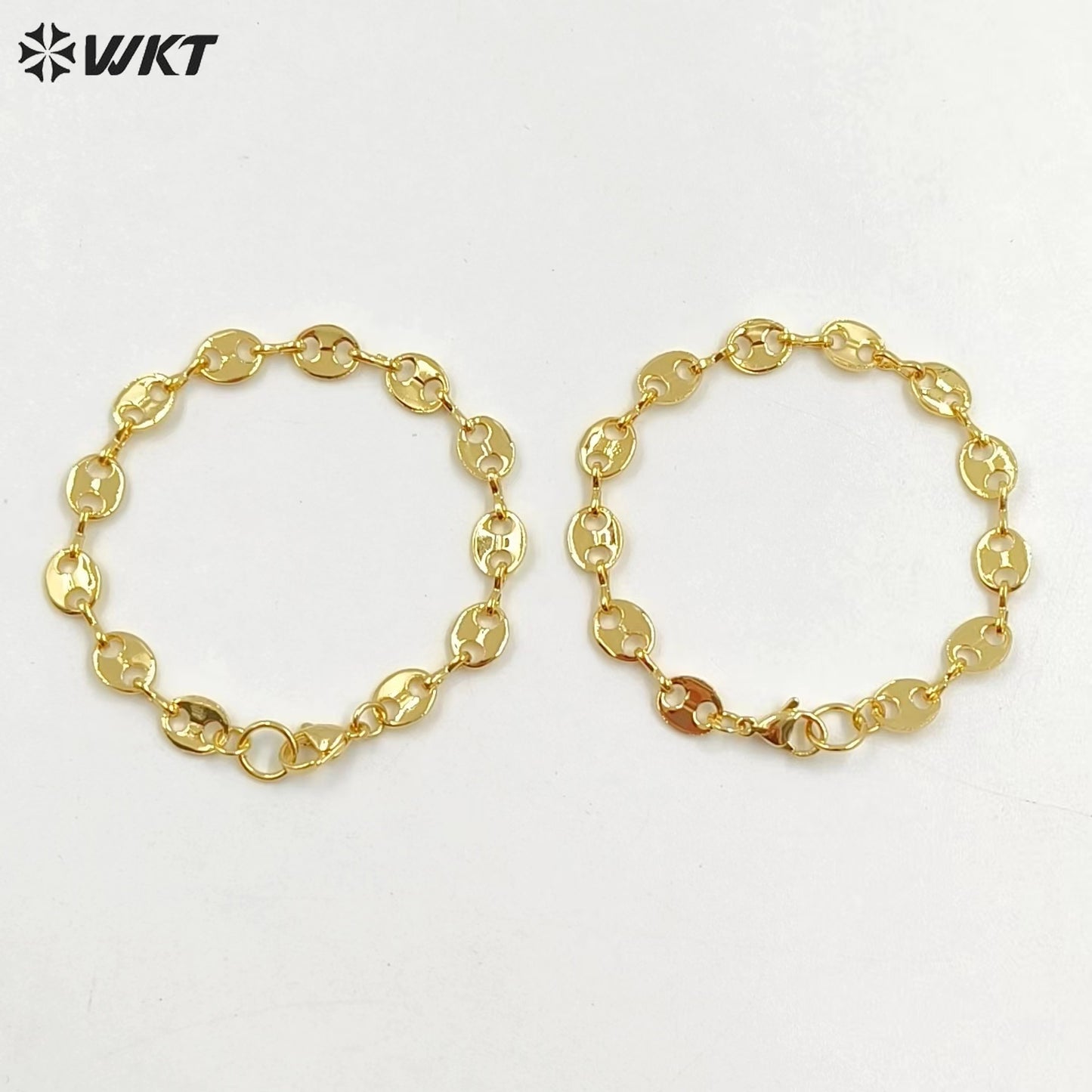 WT-B573 Wholesale New Fashion Real Gold Electroplated Coffee Bean Shape Chain Bracelet Unique Punk Style Simple Metal Bracelet